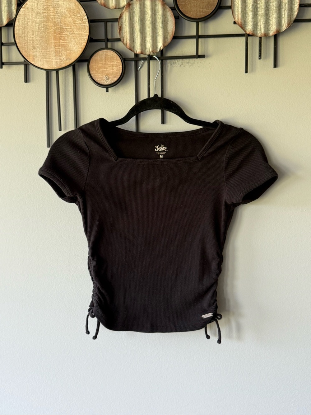 Justice Black Short-Sleeve Square Neck Cinch Tee Size M10
